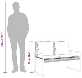 Banco de jardim c/ almofadão vime PE/acácia mistura de beges