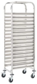 vidaXL Carrinho cozinha p/ 16 bandejas 38x55x163 cm aço inoxidável