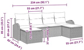 Conjunto de Sofá de Jardim 6 peças com almofadas bege em rattan