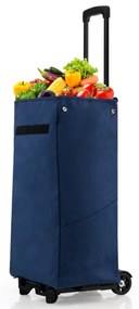 Carrinho de compras duplo portátil com bolsa removível 2 rodas ABS flexíveis para transporte de bagagem azul escuro