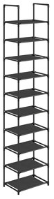 SONGMICS Sapateira de 10 níveis, suporte para sapatos, armazenamento compacto para sapatos, 33 x 33 x 173 cm, estrutura de metal, prateleiras de tecido não tecido, para corredor, quarto, preto LSR110B02