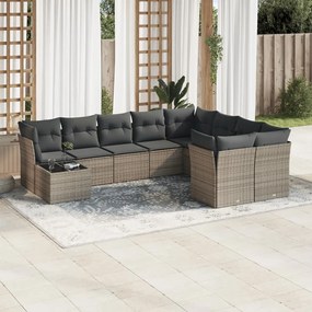 10 pcs conjunto sofás de jardim c/ almofadões vime PE cinzento