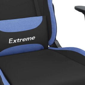 Cadeira de gaming com apoio para os pés tecido preto e azul