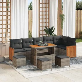 Conjunto de Sofá de Jardim vidaXL com 10 Peças e Almofadas Cinza Rattan Sintético Acácia