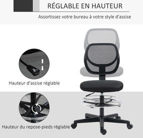Cadeira de escritório com assento alto em malha, altura ajustável entre 50 e 70 cm, com apoio para os pés giratório a 360°, na cor preta