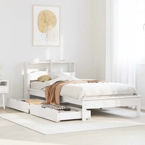 vidaXL Cama com estante sem colchão 75x190 cm pinho maciço branco
