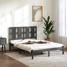 Estrutura de cama dupla pequena 120x190 cm madeira maciça cinza