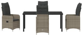 Conjunto de Jantar de Jardim de 5 Peças com Almofadas Cinza Rattan PE