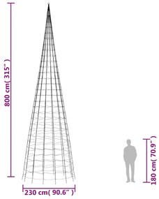 Árvore de Natal LED no mastro 3000 LEDs Branco Frio 800 cm