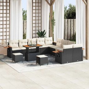 Conjunto de Sofá de Jardim vidaXL de 13 Peças com Almofadas Preto Rattan Poliéster Acácia