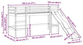 Cama alta para criança sem colchão 90x190 cm pinho maciço