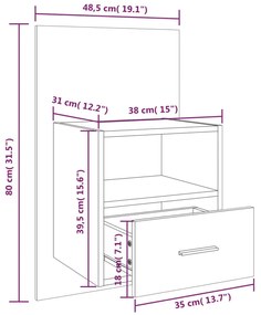 Mesa de cabeceira montagem na parede cinzento sonoma