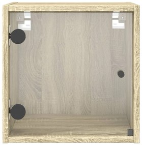 Mesa cabeceira c/ portas vidro 2 pcs 35x37x35cm carvalho sonoma