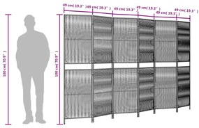 Biombo de divisão 6 painéis vime PE cinzento