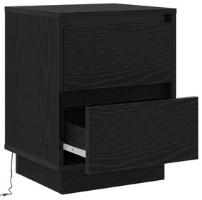 Mesa de Cabeceira com Luzes LED Preta 39x34,5x50 cm