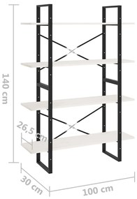 Estante com 4 prateleiras 100x30x140 cm pinho maciço branco