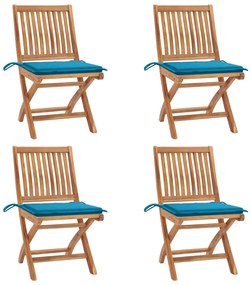 vidaXL Cadeiras de jardim dobráveis c/ almofadões 4 pcs teca maciça
