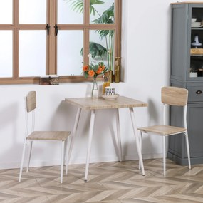 Conjunto de mesa de jantar quadrada de 3 peças com 2 cadeiras para cozinha e sala de jantar, tampo em MDF e estrutura em metal branco
