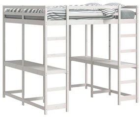 Cama alta c/ secretária e escada 140x200 cm pinho maciço branco