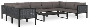 vidaXL 10 pcs conjunto lounge jardim c/ almofadões vime PE antracite