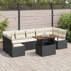 vidaXL Conjunto de Sofá de Jardim com 8 Peças e Almofadas Preto em Rattan Poliéster Acácia
