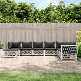vidaXL 8 pcs conjunto lounge de jardim com almofadões aço branco