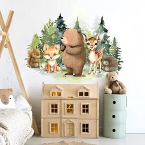 Autocolante de parede para meninos e meninas - Urso e veado na floresta