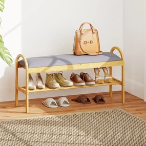 Banco de bambu para sapatos 101 x 31 x 51 cm com tampa rebatível acolchoada, compartimento oculto  para sala Cinzento