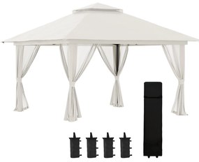 Outsunny Tenda Dobrável Pop-Up com Altura Ajustável Proteção UV50+ Rede Mosquiteira e Bolsa de Transporte com Rodas 3,92x3,92x2,83m Creme
