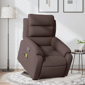 vidaXL Poltrona massagens reclinável elevatória tecido castanho-escuro