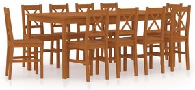 vidaXL 11 pcs conjunto de jantar em madeira de pinho castanho mel