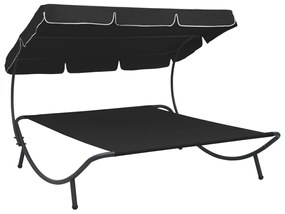 vidaXL Espreguiçadeira com toldo preto