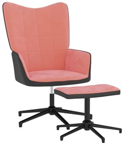 327846 vidaXL Cadeira de descanso com banco PVC e veludo rosa
