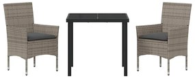 Conjunto de Jantar de Jardim 3 Peças com Almofadas Cinza de Rattan Sin