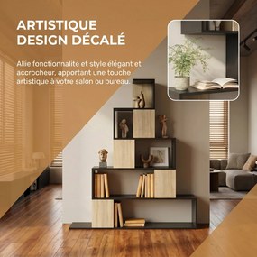 Estante de arrumação 120 x 22 x 131,5 cm, estante geométrica com 5 níveis, para escritório, sala de estar, quarto, em preto e madeira natural