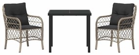 Conjunto de Jantar para Jardim em 3 Peças com Almofadas Cinza Claro em