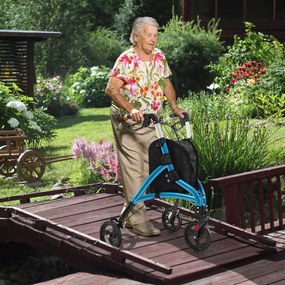 Andador para idosos com estrutura em alumínio leve, rodas grandes de 20 cm, altura ajustável e bolsa de armazenamento Azul
