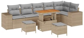 Conjunto de Sofá de Jardim de 9 Peças com Almofadas Bege Poliéster Acá