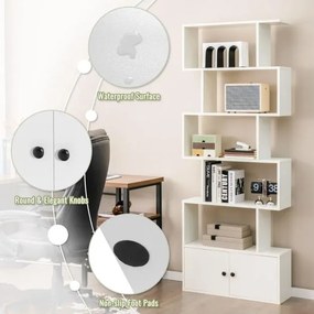 Estante em forma de S com 6 níveis e portas 70 cm x 23 cm x 183 cm Design moderno e versátil para organizar e decorar a sala, o quarto ou o escritório