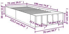 Estrutura cama 75x190 cm derivados de madeira cinzento sonoma