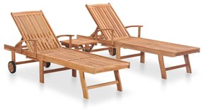 vidaXL Espreguiçadeiras com mesa 2 pcs madeira de teca maciça