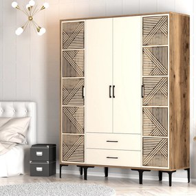 Roupeiro Kumsal PTP – Nogueira e Creme – 160 x 47,5 x 201,4 cm