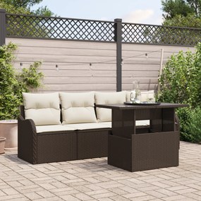 Conjunto de Sofá de Jardim de 5 Peças com Almofadas Castanho Rattan Po