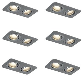 Conjunto de 6 focos embutidos arredondados cor de chumbo GU10 50mm ajustáveis IP44 2-Lights - Alberto