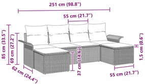 Conjunto de Sofá de Jardim 6 Peças com Almofadas de Rattan Sintético C