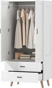 Guarda Roupa com 2 portas 80 x 54 x 180 cm com fecho suave, 2 gavetas e barra para pendurar roupa, branco