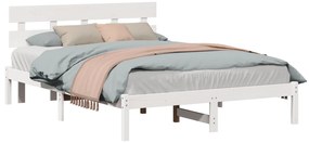 Estrado de Cama com Cabeceira Branca 140x200 cm Madeira Maciça de Pinh