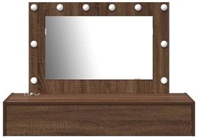 Mesa de Maquilhagem de Parede com Luzes LED Carvalho Castanho