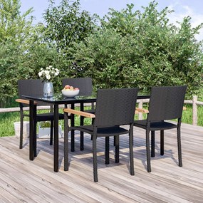 5 pcs conjunto de jantar p/ jardim vime PE preto