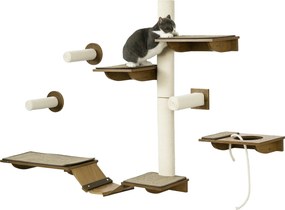 PawHut Conjunto de escadas para gatos, parede de escalada, 8 peças, até 8 kg, robusto, Castanho/Creme branco | Aosom Portugal